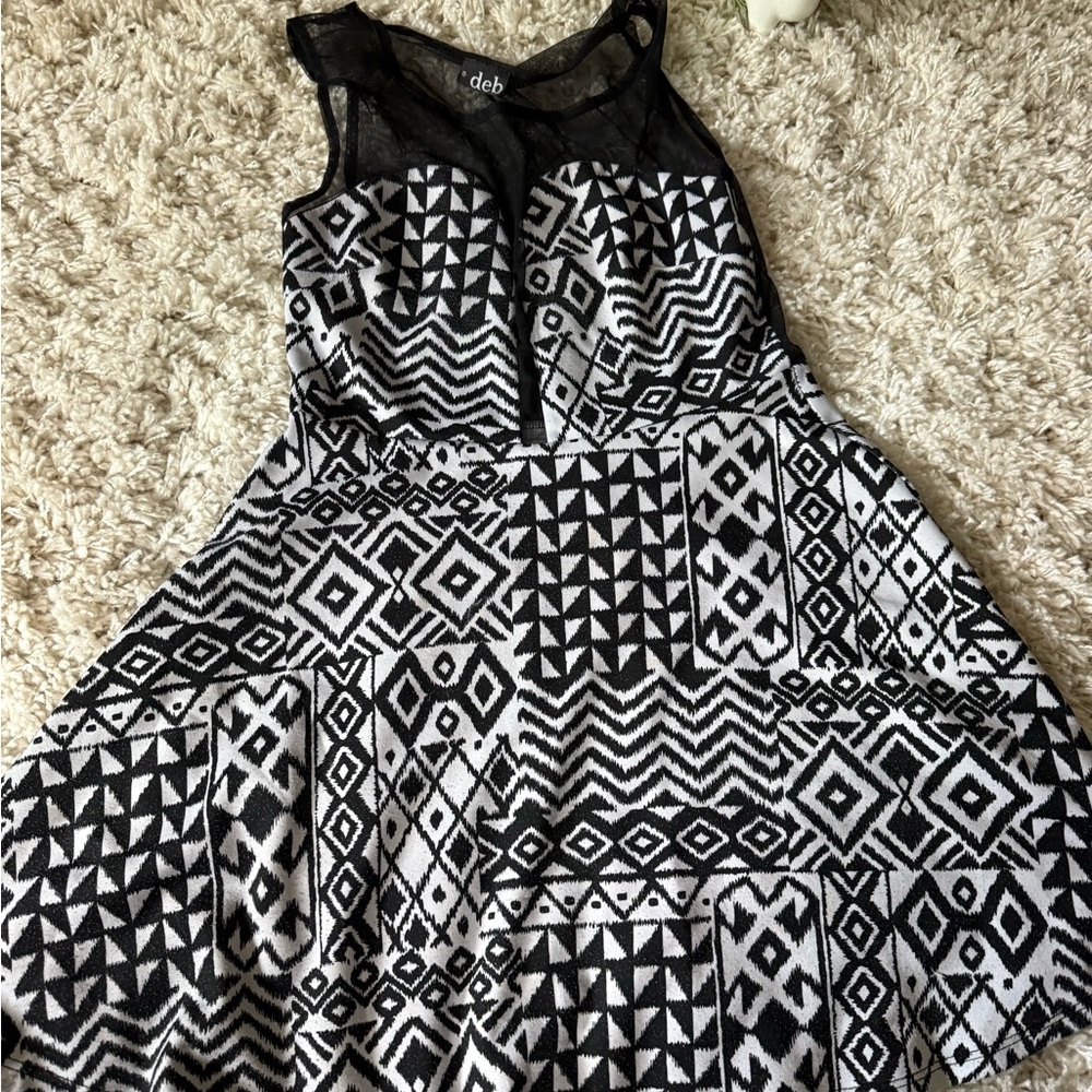 Deb Black and White Geometric Mini Dress